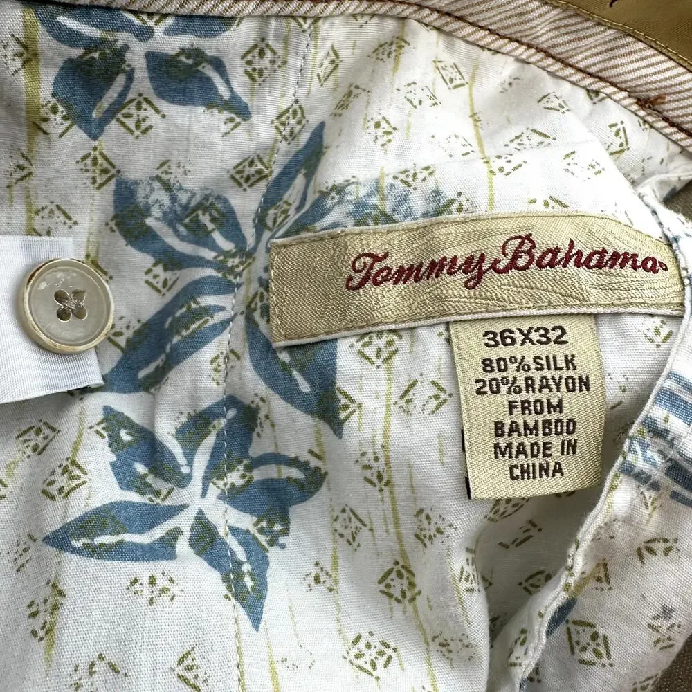 Tommy Bahama Silk Dress Pants Pleated Mid Rise Straight Leg Khaki 36x32
